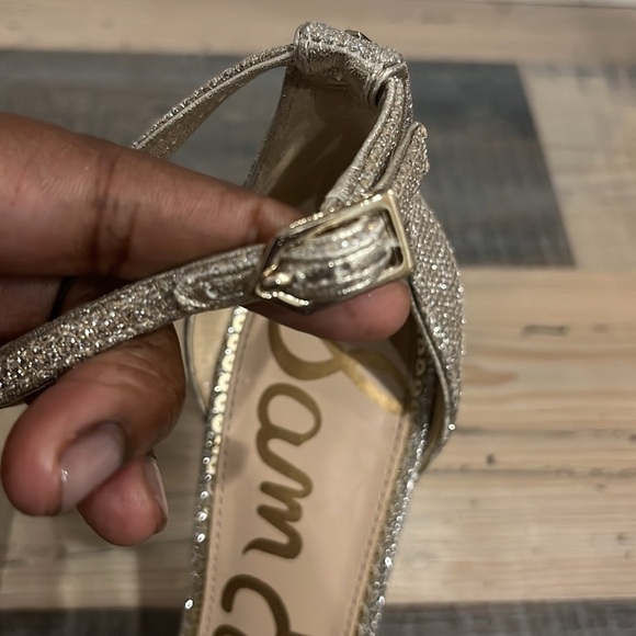 SAM EDELMAN SHOES 9.5 SILVER SPARKLE HEELS ANKLE STRAP ANTHROPOLOGIE BHLDN - Picture 10 of 12